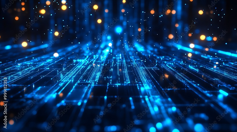 Obraz premium Glowing blue lines in an abstract technology-themed background design