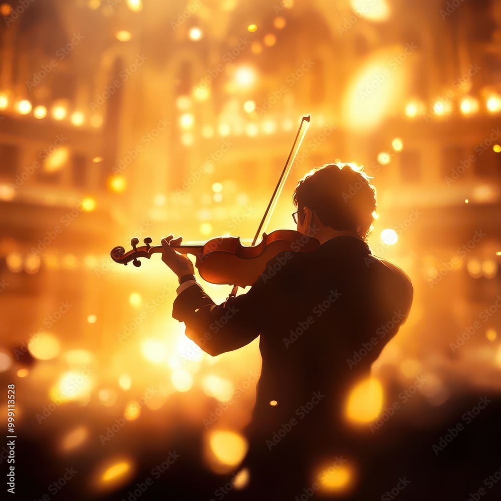 Fototapeta premium A violinist playing classical music in a hall