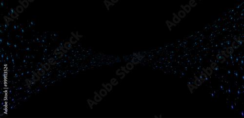 Starry tunnel effect with shimmering blue particles abstract background in blue color