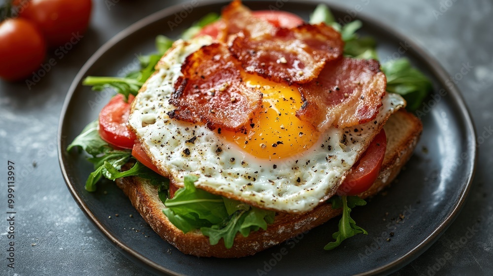 Savory Bacon and Egg Breakfast Sandwich with Veggies and Cheese Savory Bacon and Egg Breakfast Sandwich with Veggies and Cheese