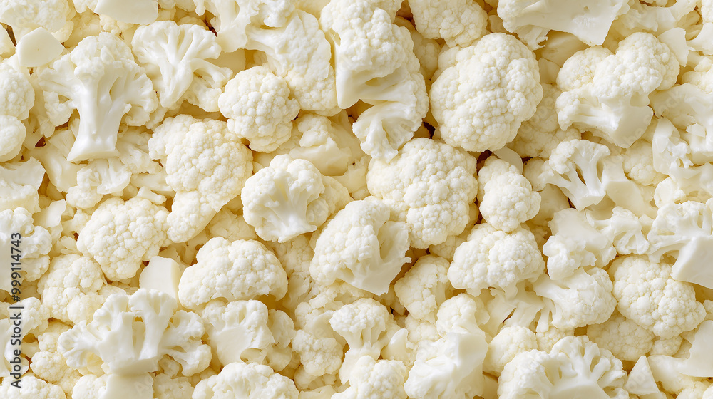 a close-up, top-down view of diced cauliflower spread across the entire frame, filling the image with its creamy white color and uniform cubes a close-up, top-down view of diced cauliflower spread across the entire frame, filling the image with its creamy white color and uniform cubes