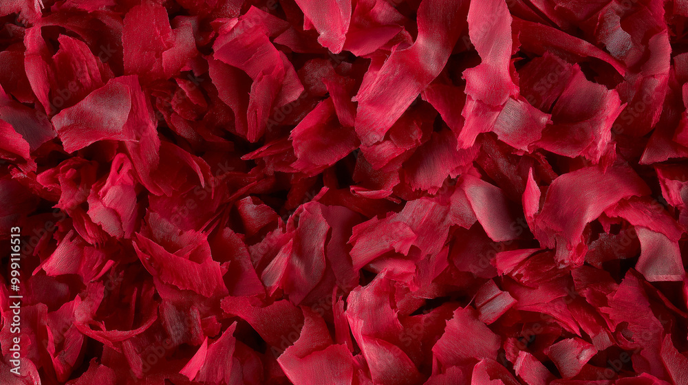 a close-up, top-down view of shredded beets spread across the entire frame, filling the image with their vibrant deep red color and fine, delicate texture
