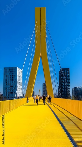 Iconic Yellow Luchtsingel Bridge in Rotterdam, Netherlands. photo