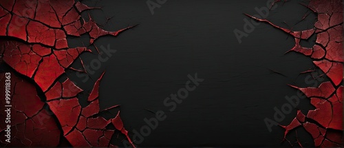 Abstract Red Cracked Texture on Black Background photo