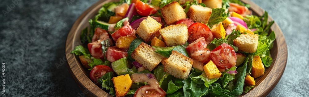 Vibrant Fresh Vegetable Salad with Crispy Croutons Vibrant Fresh Vegetable Salad with Crispy Croutons