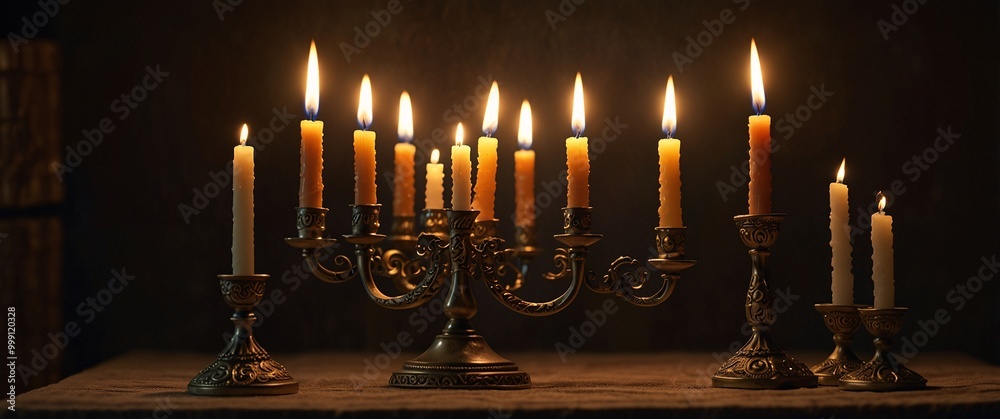 The image could be named as Church Candles Glowing in the Dark Warm Light of Celebration and Faith The image could be named as Church Candles Glowing in the Dark Warm Light of Celebration and Faith