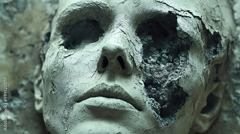 Close-Up of a Distressed Human Face Sculpture Close-Up of a Distressed Human Face Sculpture