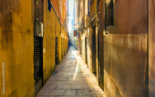 narrow street in gothic quarter for background without people