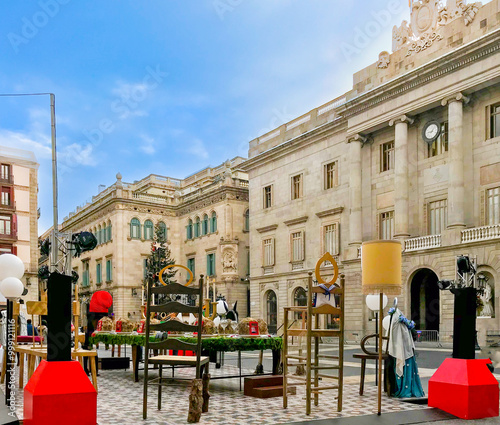 Photography square in barcelona with christmas table