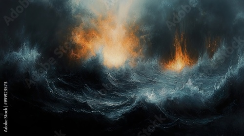 Fiery Storm: A Dramatic Seascape Painting