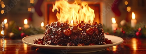 Christmas Pudding on Fire photo