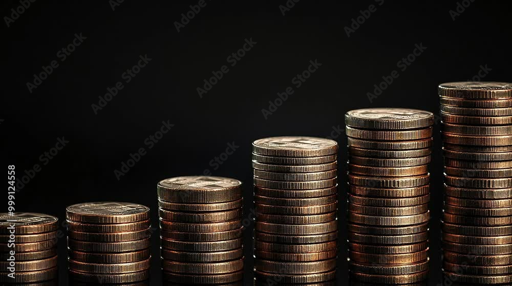 A Financial Graphics with Stacks of Coins in Golden color. Business and Economics concept, black background video footage. A Financial Graphics with Stacks of Coins in Golden color. Business and Economics concept, black background video footage.