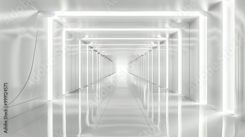 A Long, White, Modern Tunnel With a Bright Light at the End