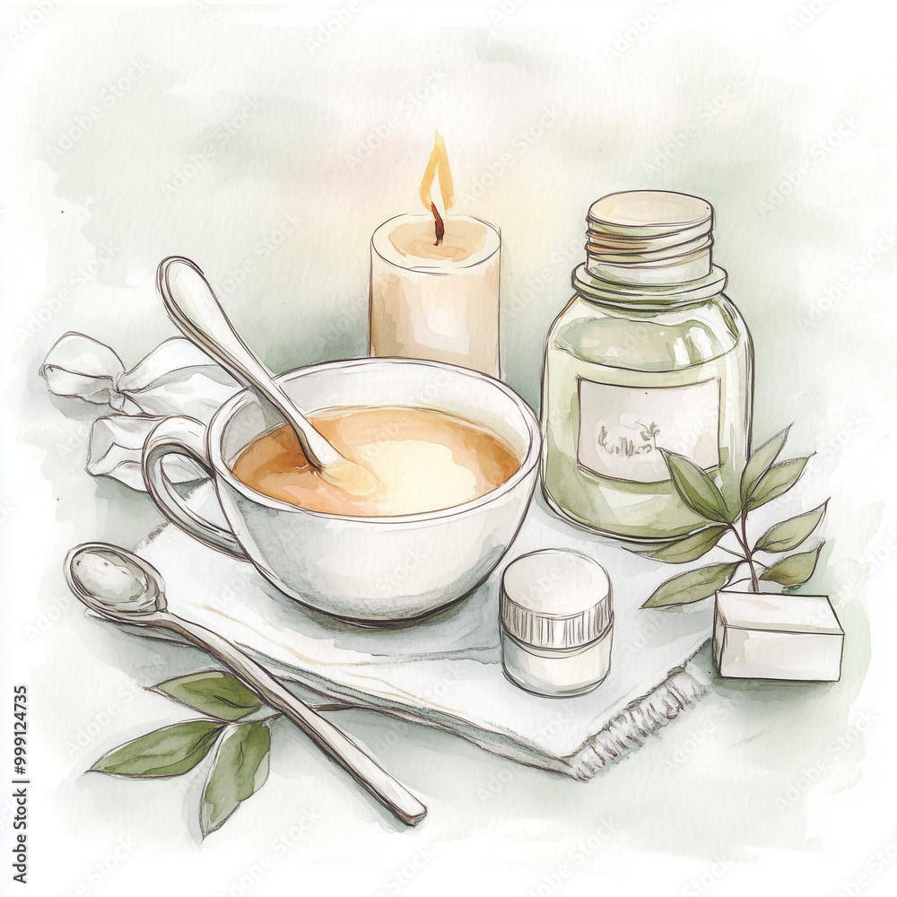 Illustration of bathroom essentials with plants. Illustration of bathroom essentials with plants.