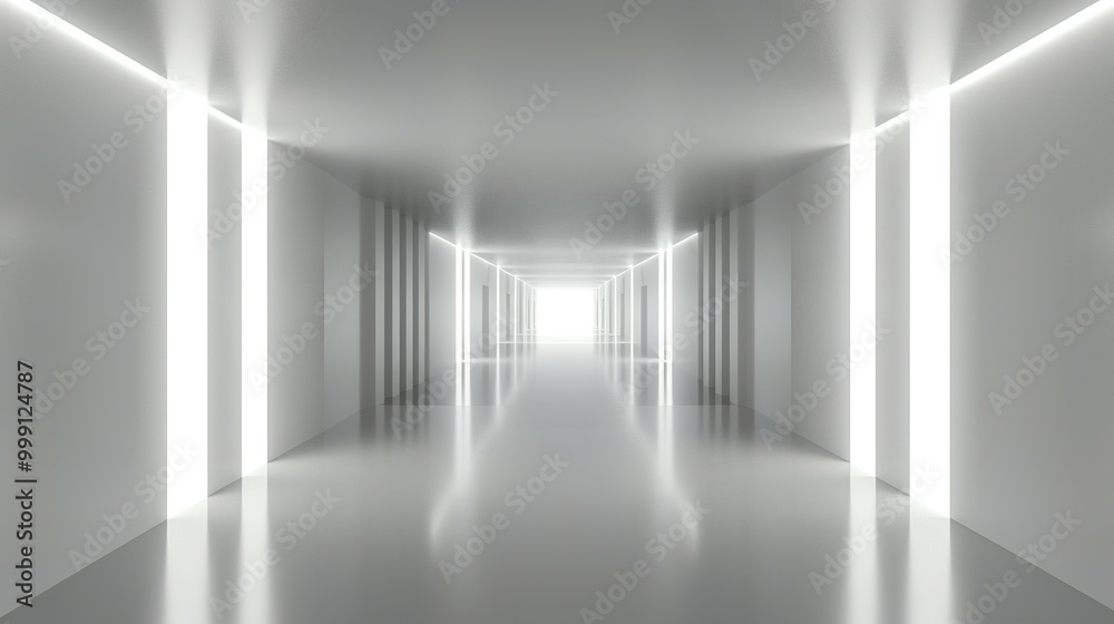 White Hallway with Bright Light at the End