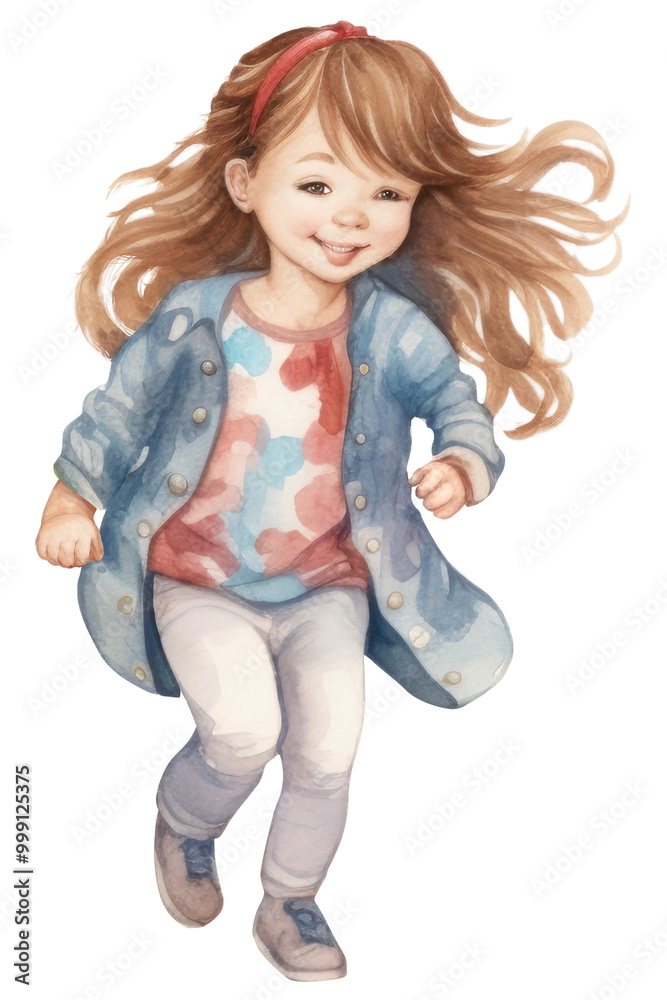PNG Cute little girl, watercolor illustration, transparent background PNG Cute little girl, watercolor illustration, transparent background