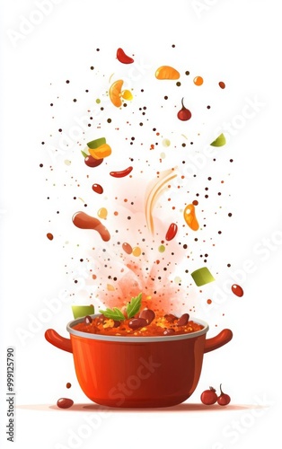 Chili cookoff at an American festival on a white background flat design front view spicy food animation colored pastel