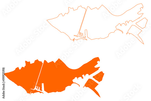 Vlissingen municipality (Kingdom of the Netherlands, Holland, Zeeland or Zealand province) map vector illustration, scribble sketch Flushing or Vlissienge map