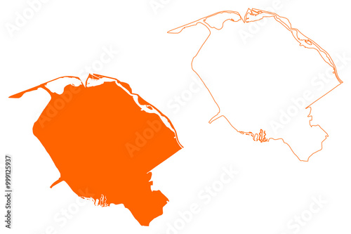 Voorne aan Zee municipality (Kingdom of the Netherlands, Holland, South Holland or Zuid-Holland province) map vector illustration, scribble sketch map