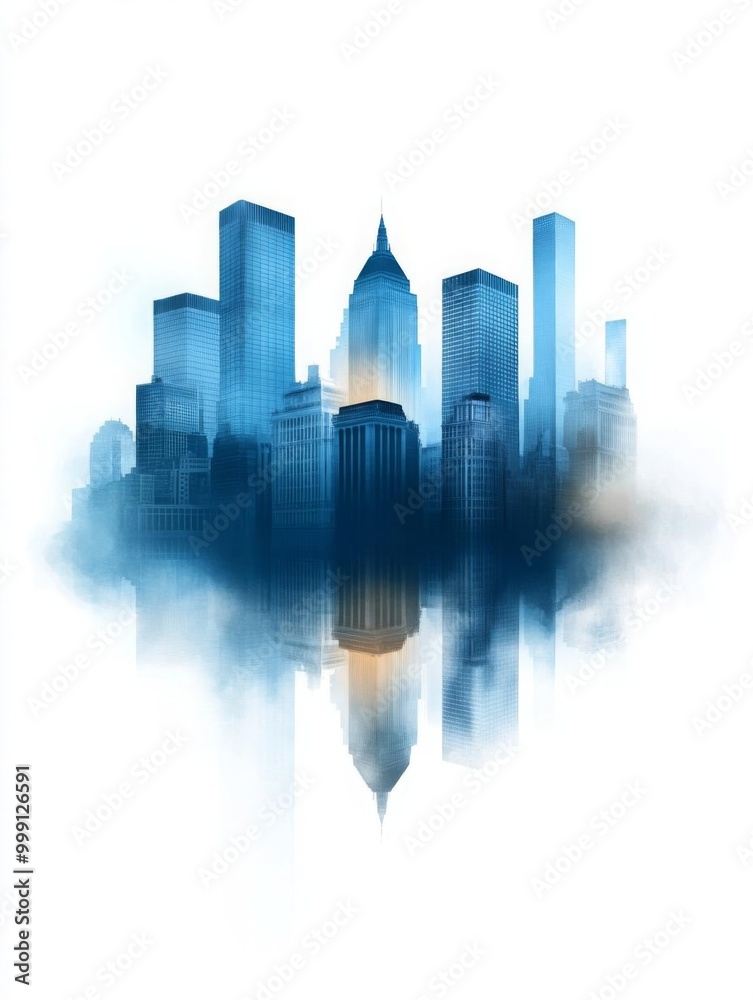 Fototapeta premium Wall Street financial district on a white background flat design side view stock market water color Triadic Color Scheme