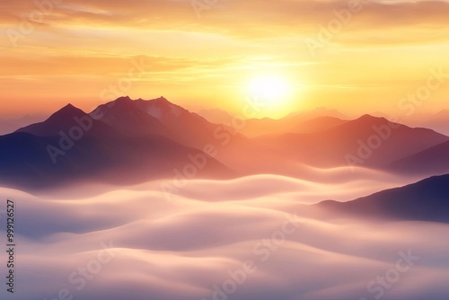 Wallpaper Mural Sunrise over mountains covered with a sea of mist Torontodigital.ca