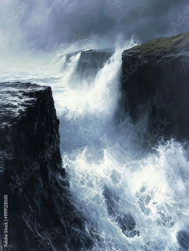 Wallpaper Mural Dramatic Waves Crashing Over Rugged Cliff Edge Torontodigital.ca