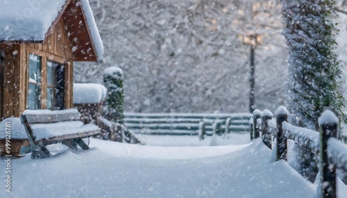 Snowy winter wonderland background with depth of field for a serene and peaceful seasonal ambiance