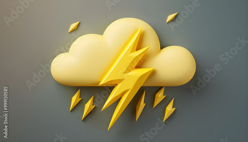3D Thunder Icon with Soft Background with Cloud. Thunder Button for Graphics Resources Soft 3D Design