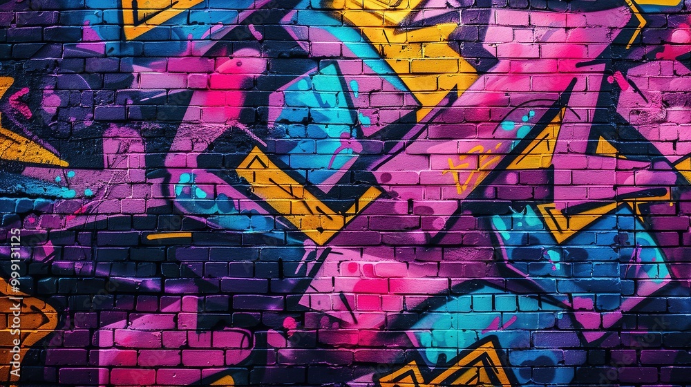 Abstract Graffiti Art on a Brick Wall with Vibrant Colors Abstract Graffiti Art on a Brick Wall with Vibrant Colors