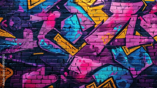 Abstract Graffiti Art on a Brick Wall with Vibrant Colors