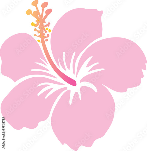 Pink Hibiscus rosa-sinensis, Chinese hibiscus flat icon illustration.