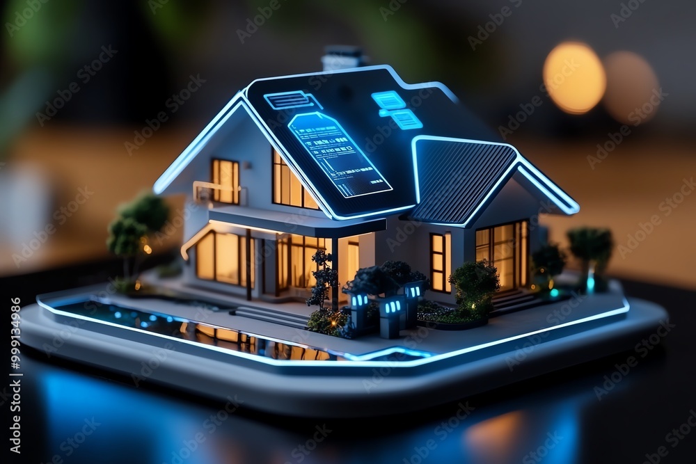 Futuristic energy conservation system, where AI-powered smart homes ...