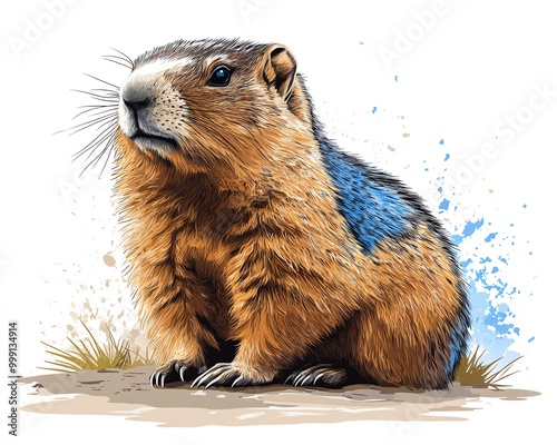 Colorful vector illustration of a marmot in profile, detailed wildlife artwork photo