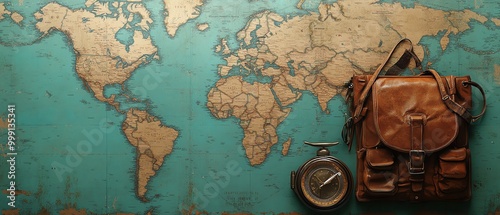 Fototapeta Naklejka Na Ścianę i Meble -  Travel essentials with world map background