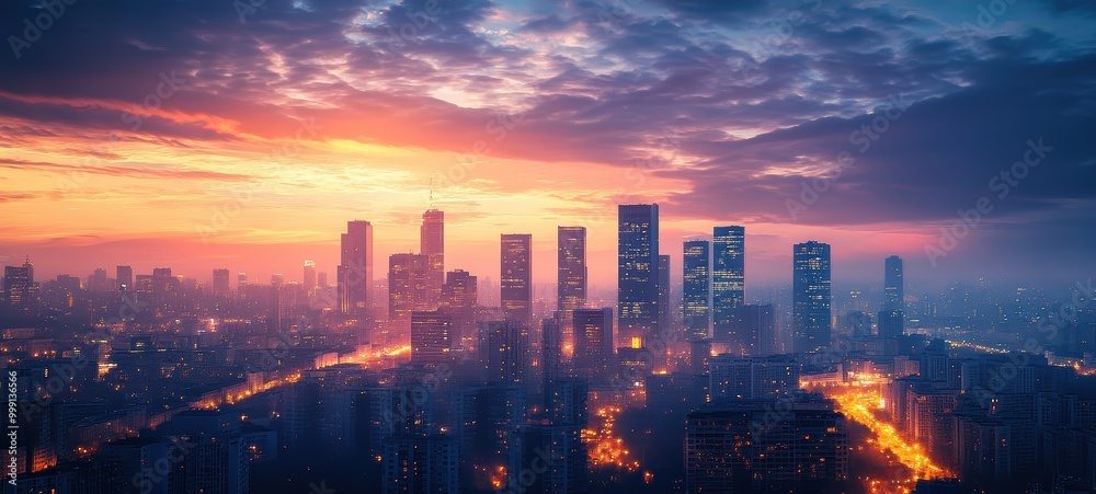 Fototapeta premium A city skyline at dusk