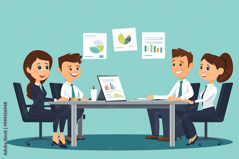 A group of professionals in a meeting discussing graphs and charts at a conference table. A group of professionals in a meeting discussing graphs and charts at a conference table.