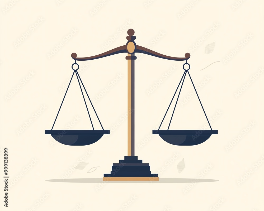 A flat vector illustration of equalweighted justice scales, symbolizing balance and fairness, with a sleek, contemporary design A flat vector illustration of equalweighted justice scales, symbolizing balance and fairness, with a sleek, contemporary design