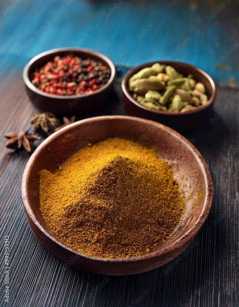 Spice-infused dishes with depth of field showcasing vibrant flavors and bold spices Spice-infused dishes with depth of field showcasing vibrant flavors and bold spices
