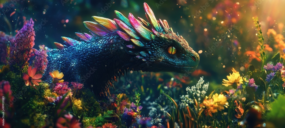 Obraz premium A dragon in a lush, magical garden