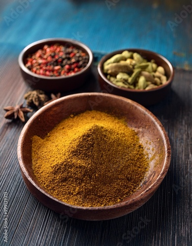 Spice-infused dishes with depth of field showcasing vibrant flavors and bold spices