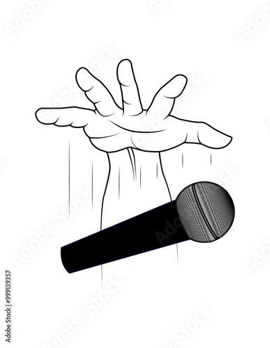 A hand dropping a microphone, with motion lines indicating its downward movement, symbolizing a “mic drop” moment.