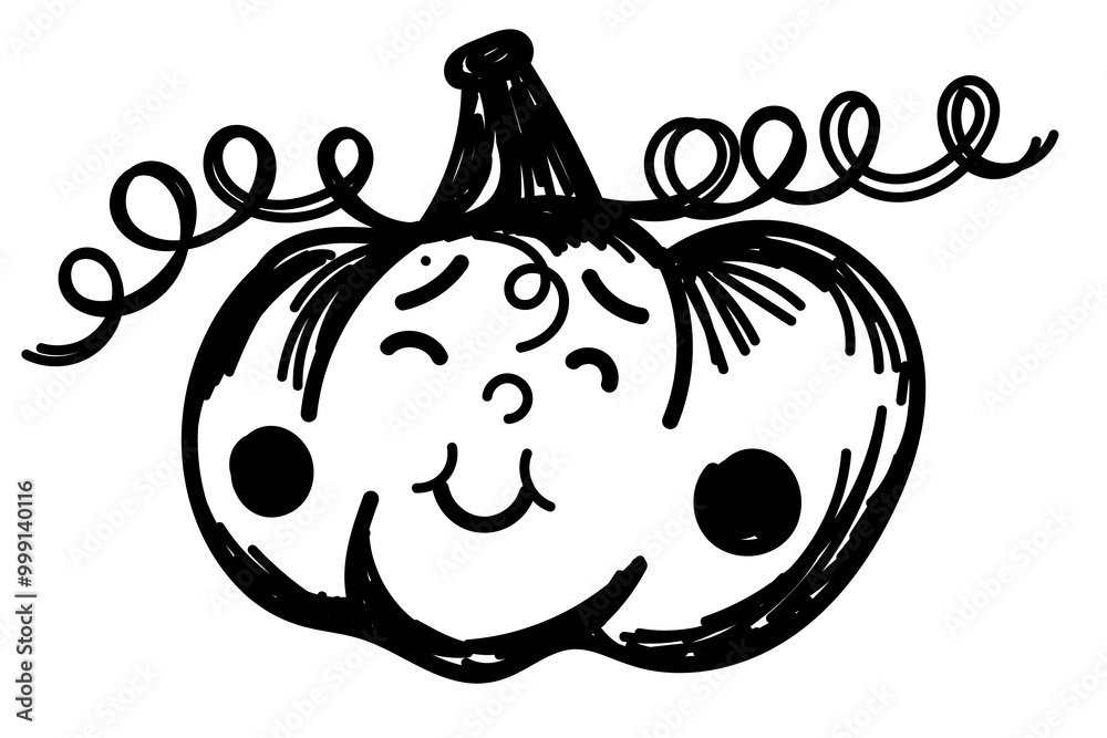 Funny cute pumpkin childish autumn vector illustration for Halloween sketch