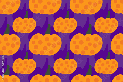 Funny orange pumpkins with spots, nice Halloween seamless vector pattern for design and decoration