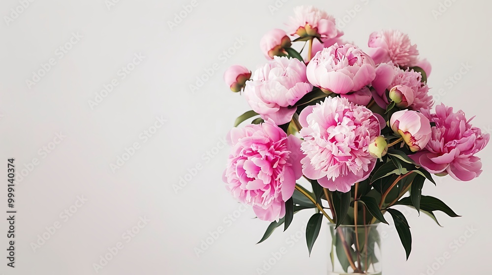 Bouquet of pink peonies in a vase on a white background Bouquet of pink peonies in a vase on a white background