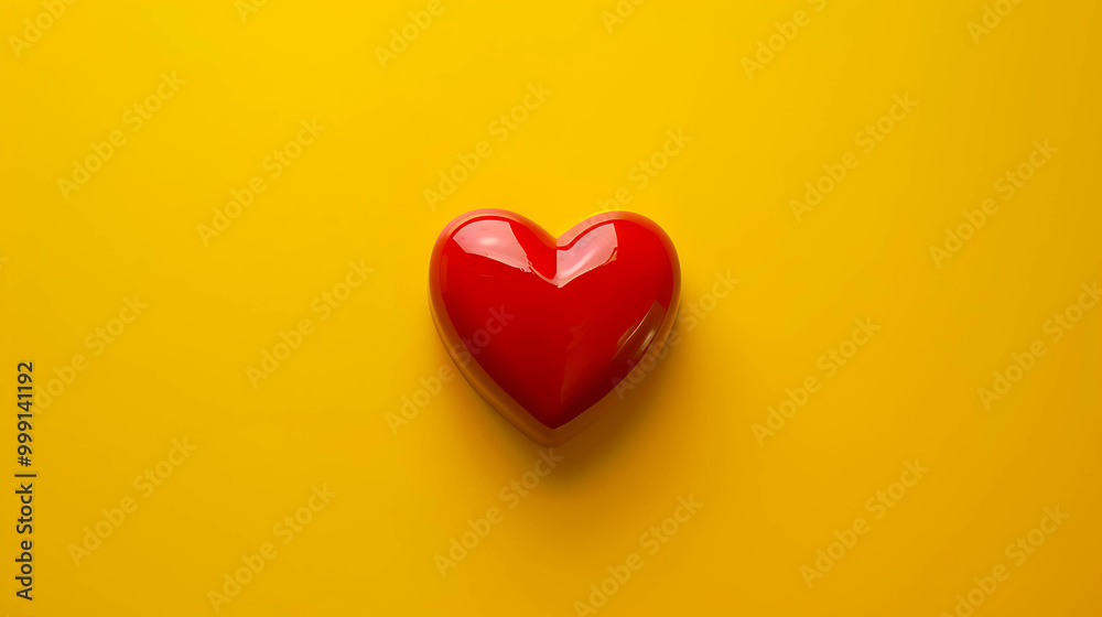 Fototapeta premium Red Heart on a Bright Yellow Background