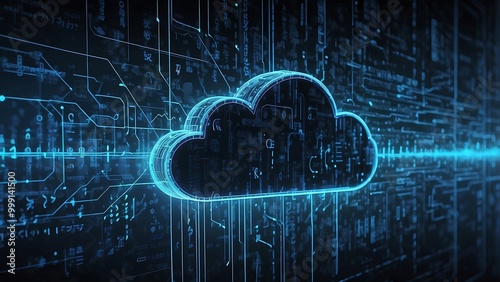 Data transfer cloud technology concept. Cloud icon in the centre with internal connections. Digital technology background.