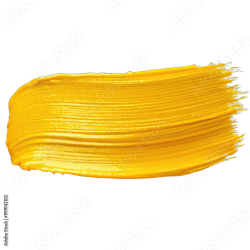 A single, yellow stroke of paint is isolated on a transparent background
