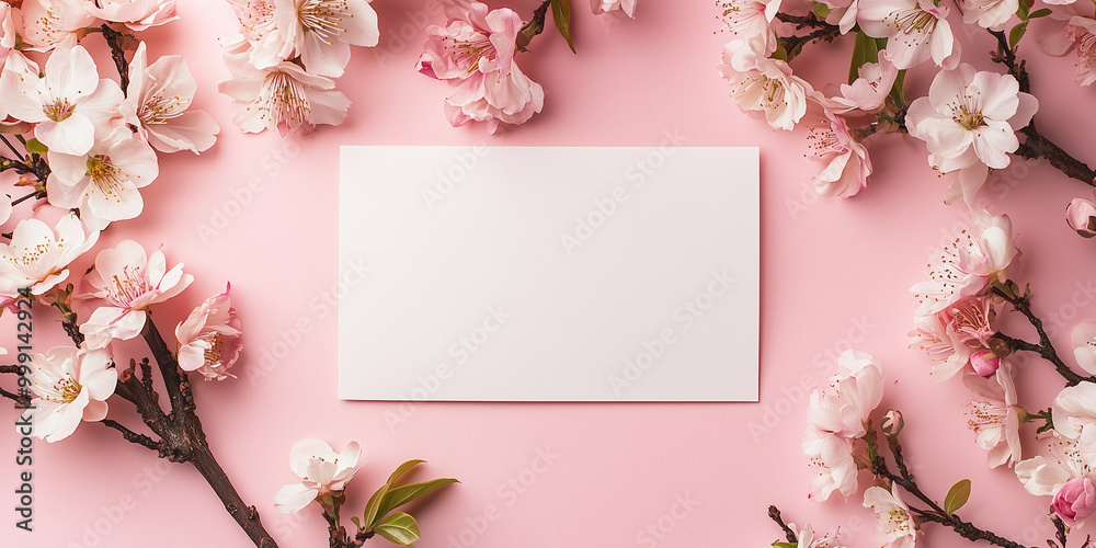 Soft Creamy White Paper on Pink Background with Flowers Soft Creamy White Paper on Pink Background with Flowers