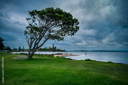 The photo shows a lakeside view located in Ken Lambkin Reserve