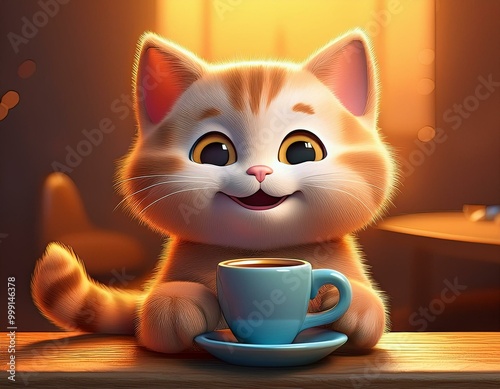 Happy Content Cat Drinking ...